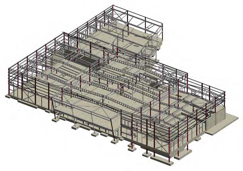 Model illustrating the sport zone’s three halls and the single-storey link building, shown top right