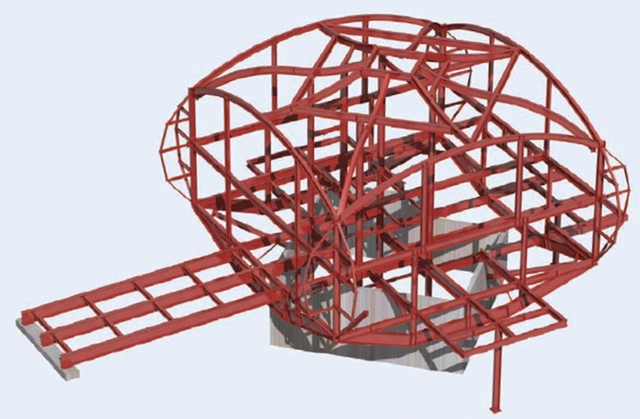 Structural steel skeleton&lt;br&gt;The roof was the only part of the frame made of curved steel