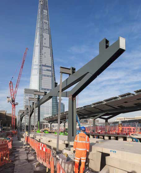 The canopy is supported by a series of Y-shaped columns