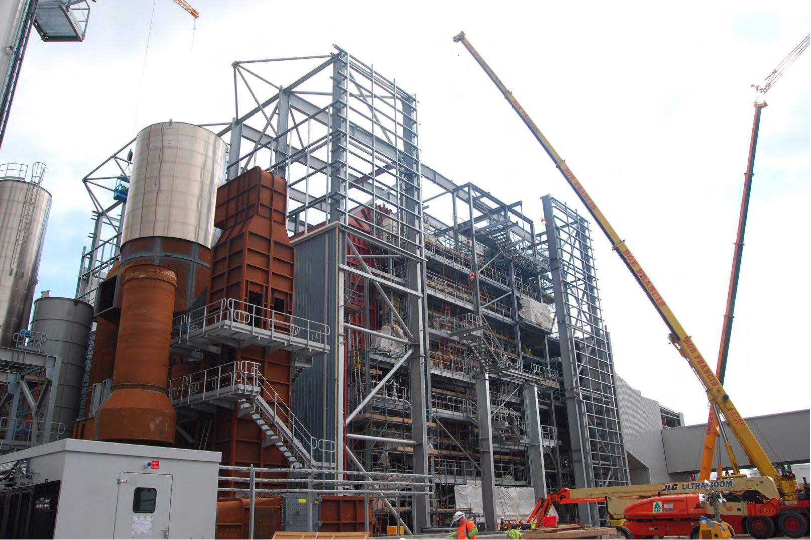 Steelwork being erected around the turbine equipment