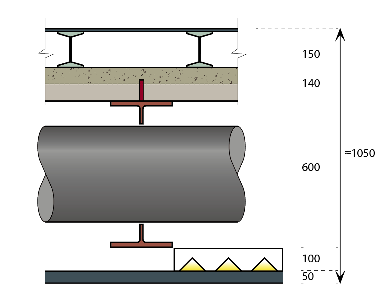 Openings formed in the webs of long span beams for passage of services