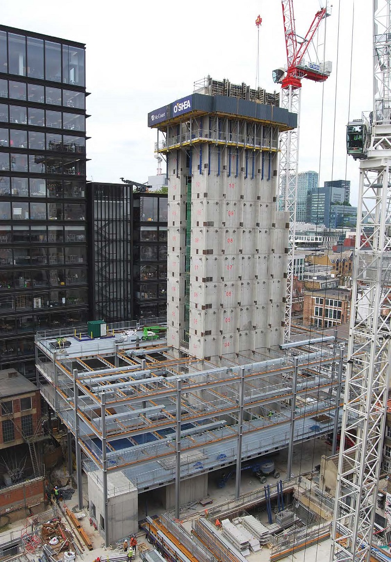 The steel-framed office takes shape around its centrally-positioned core