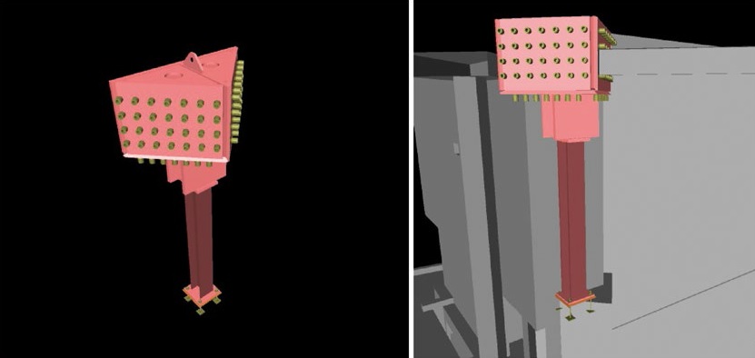 At level one, steel nodes have been installed to transfer loads into the core wall