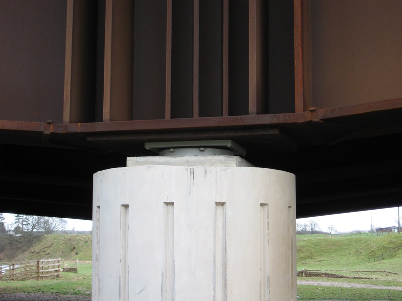 Painted steel bearing on a weathering steel girder River Eden Bridge, Temple Sowerby Bypass