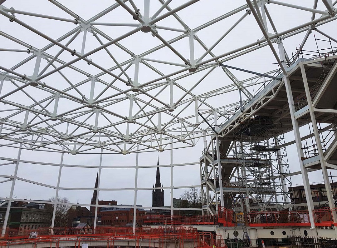 A total of 14 trusses create the roof