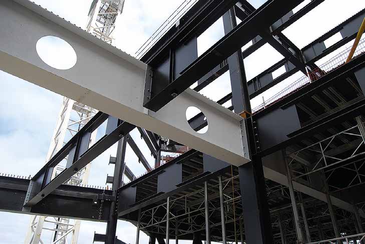 Bespoke girders with cellular openings for building services have been used on all floors