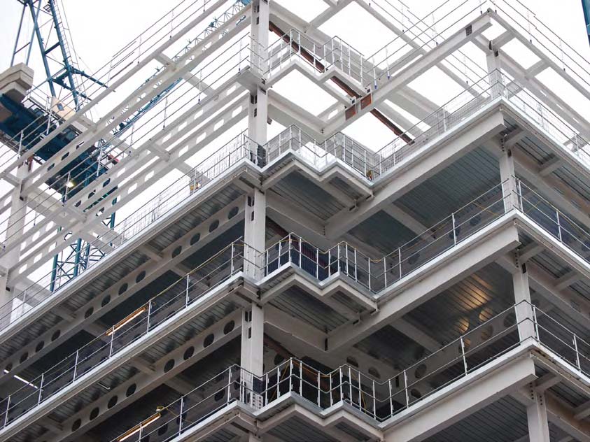 The steel frame nears completion