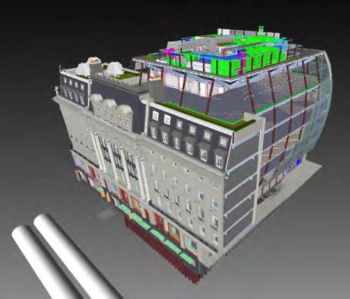 Model showing the main retained Regent Street façade and the new steelwork