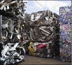 Bales of steel scrap ready for recycling
