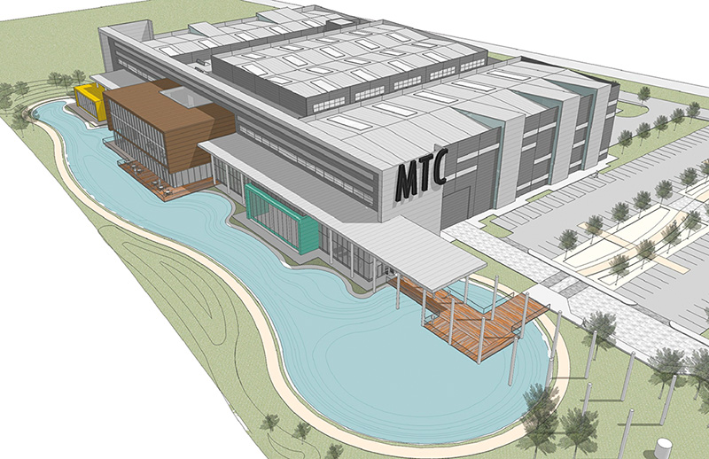 The front of the completed MTC will feature an ornamental lake