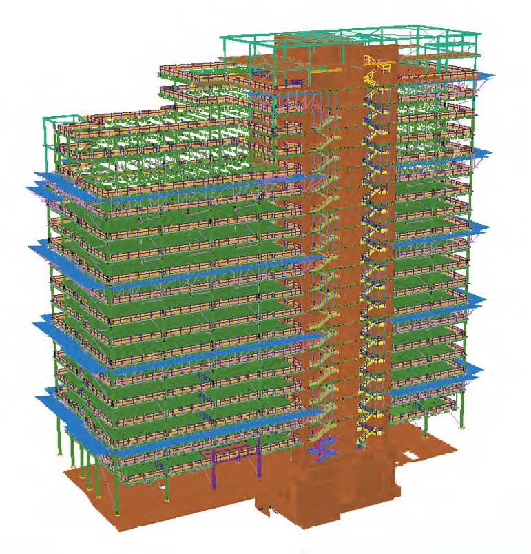 Model showing the northern elevation, which contains the core and the parts of the block that reach full height