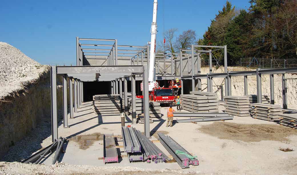 Steel supports precast planks for the upper floor