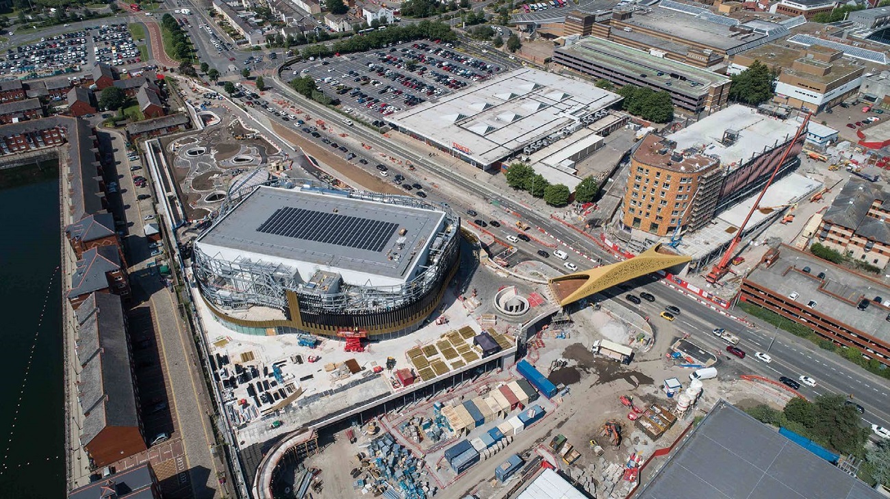 The bridge forms an important part of the Copr Bay scheme, which also includes a new indoor arena