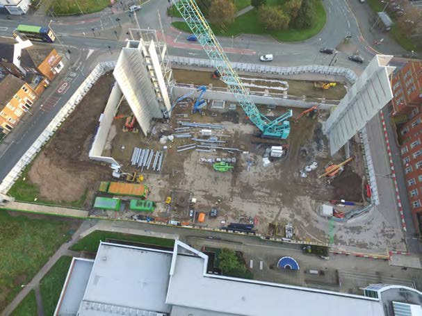 The site prepares for the steel erection to start by installing the cores