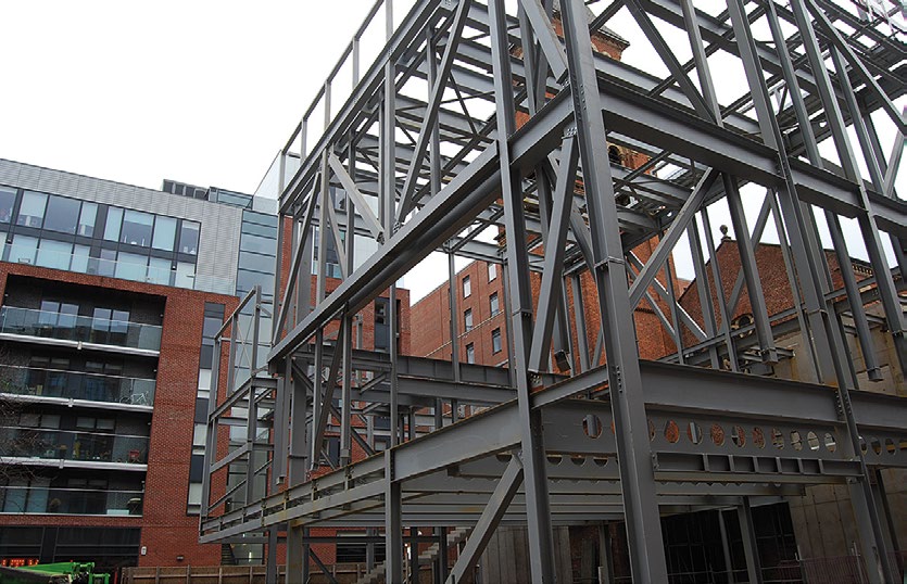 A large truss forms a column-free frontage