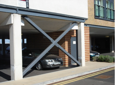 Square hollow section members used in X-bracing in a 10 storey residential building