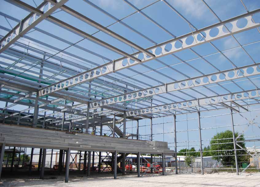 The sports hall has spectator terracing