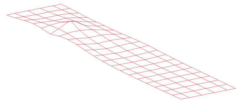 Typical influence surface for bending moment at mid-span in a 2-span, 4-beam bridge