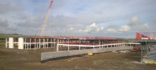 One of the teaching wings incorporates a retaining wall