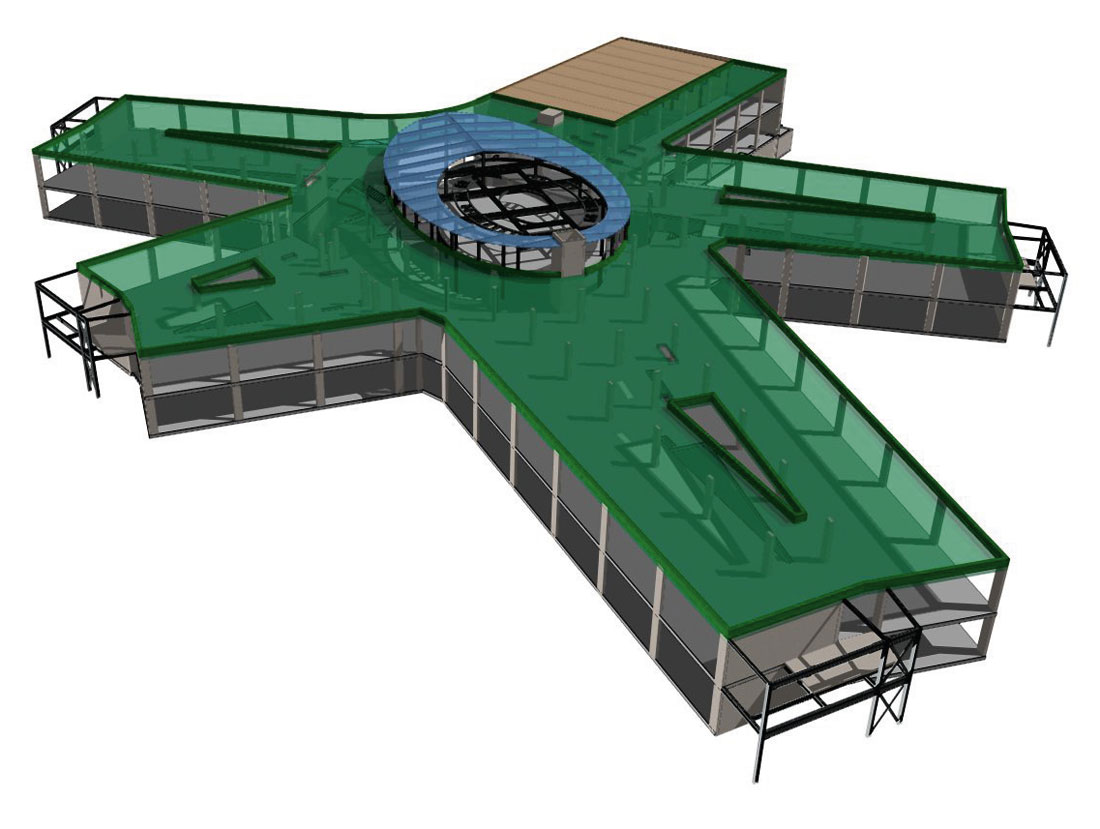 Structural models showing the steel ellipses and their position in the school’s design