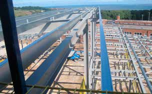 Overlooking the sports hall during the steel erection programme