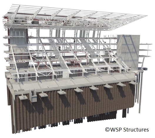 Model showing the steel frame of the new stand and its roof