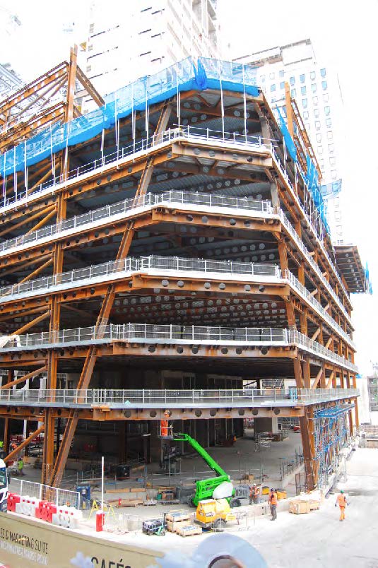 Raking columns span the Bakerloo Line that runs beneath the site
