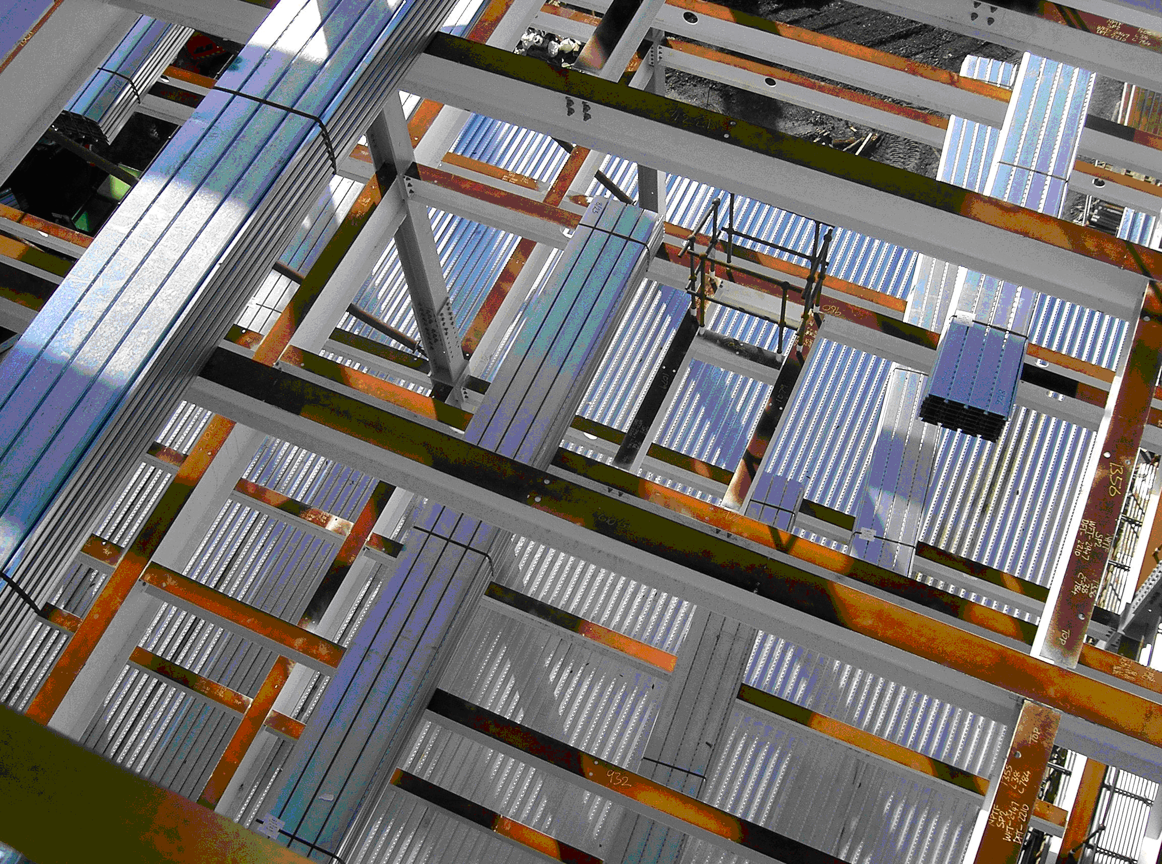 Steel frame with |composite beams during construction&lt;br&gt;&#39;&#39;(Image courtesy of Structural Metal Decks Ltd.)&#39;&#39;