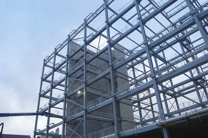 Stability comes from two cores and steel bracing