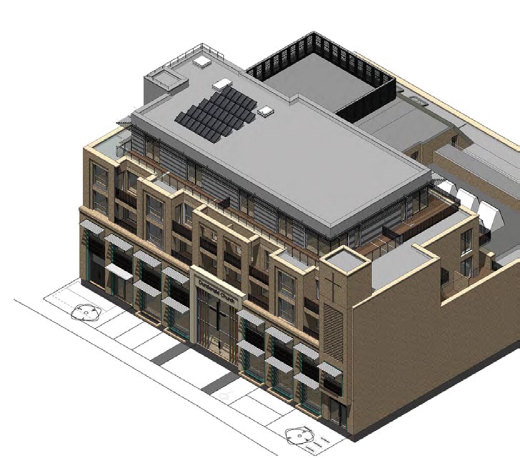 The front portion of the structure extends upwards to the maximum five-storeys