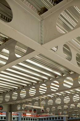 Example of a notched beam to beam fin plate connection for equal depth cellular beams