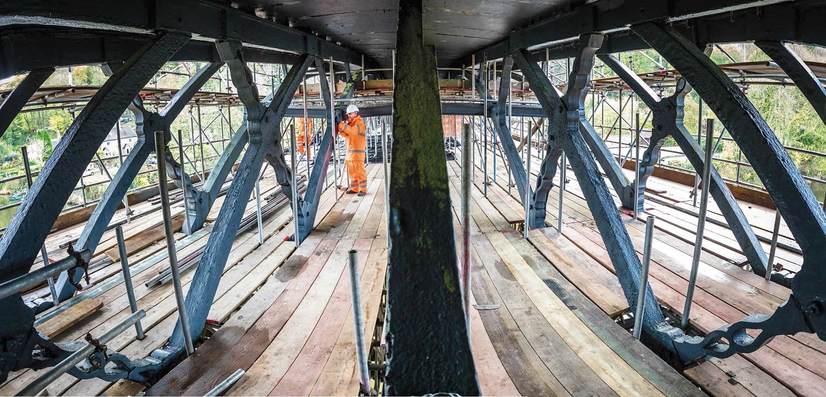 Scaffolding allows access to areas beneath the deck