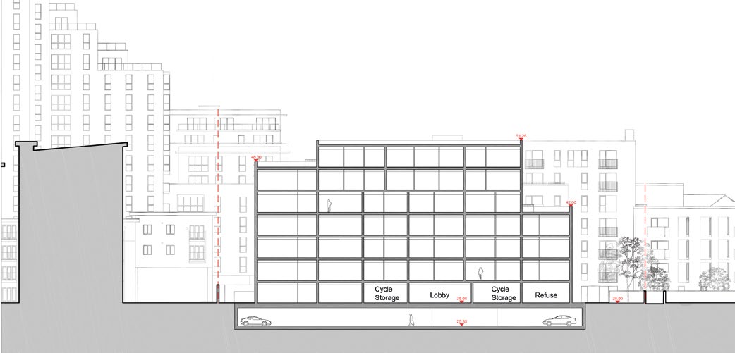 Iron House is slightly smaller than its neighbour and sits entirely over the car park