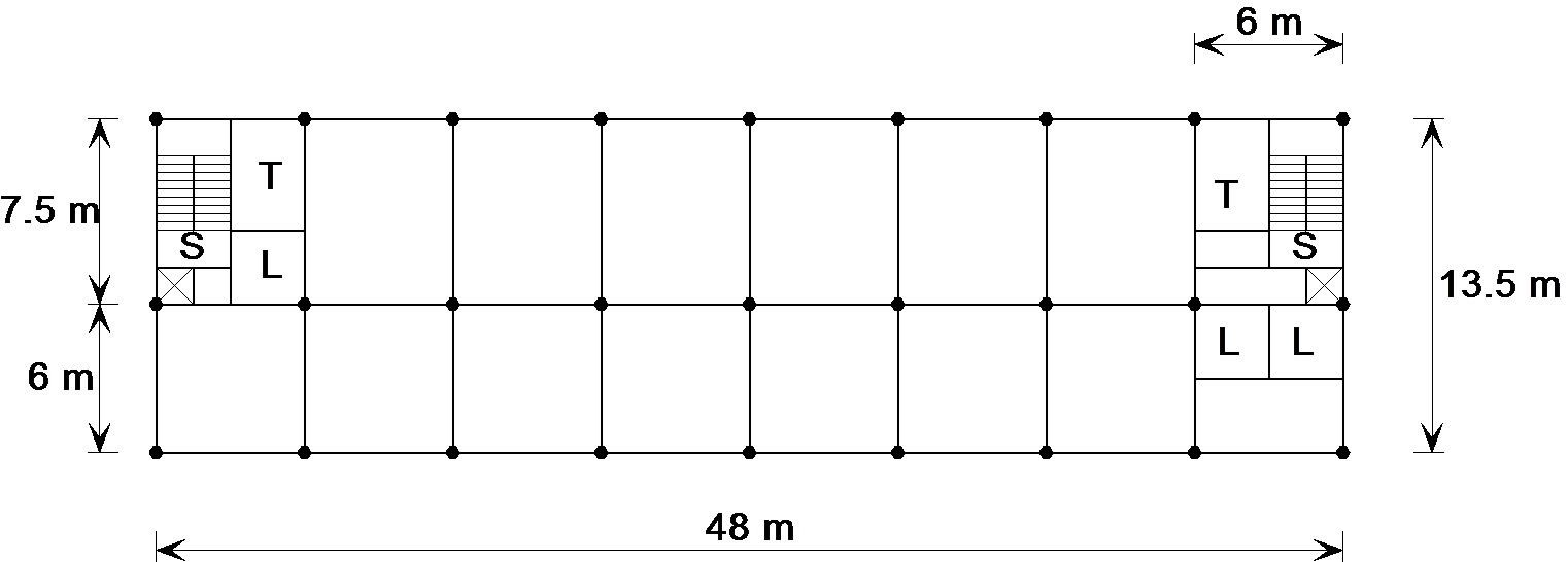 Typical column grid for a naturally ventilated office
