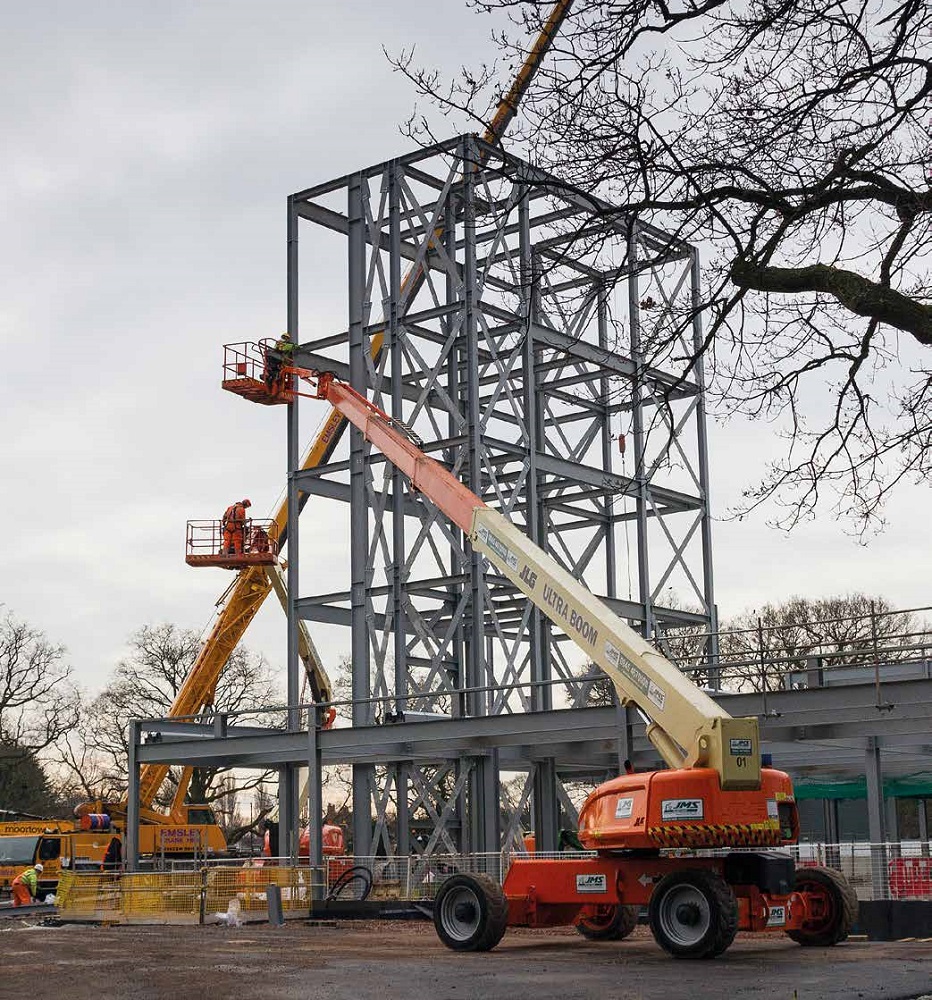 The initial steel elements are erected