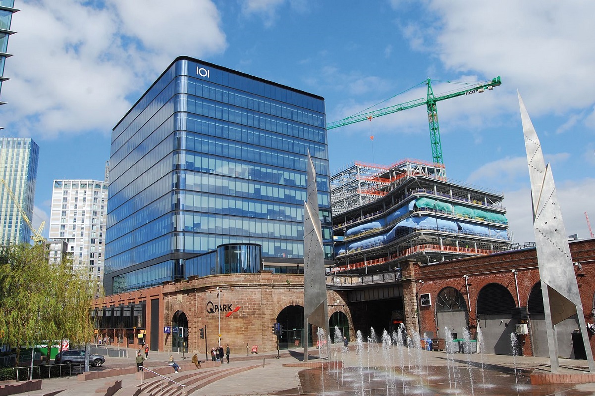 Both buildings sit on a podium once occupied by Exchange Station