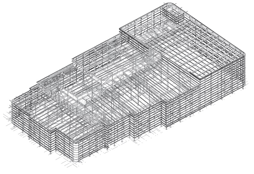 3D model showing the building’s structural steps