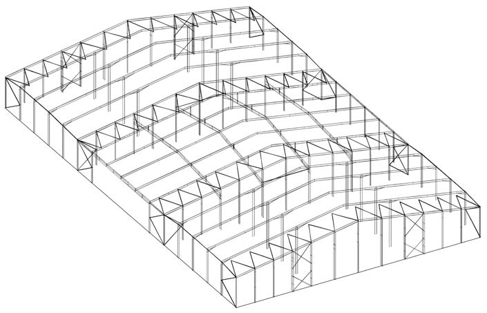 Two propped portals either side of a conventional portal frame