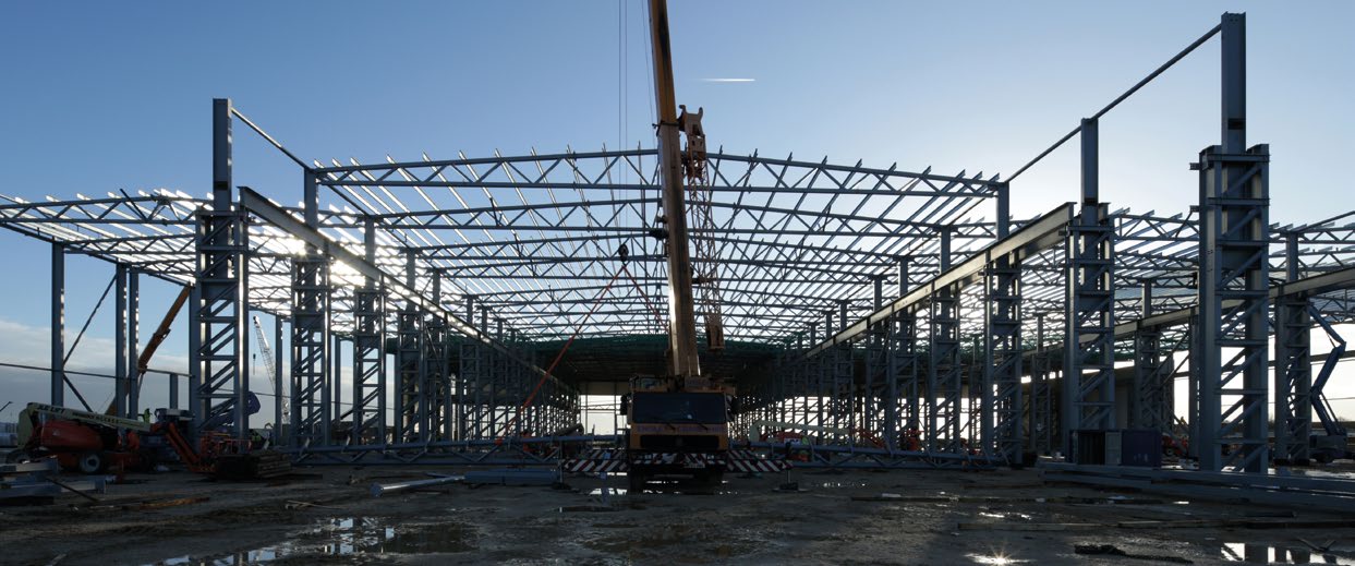 The four-span manufacturing area was the first part to be erected