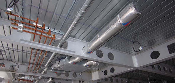 Complex service routing through and between steel beams